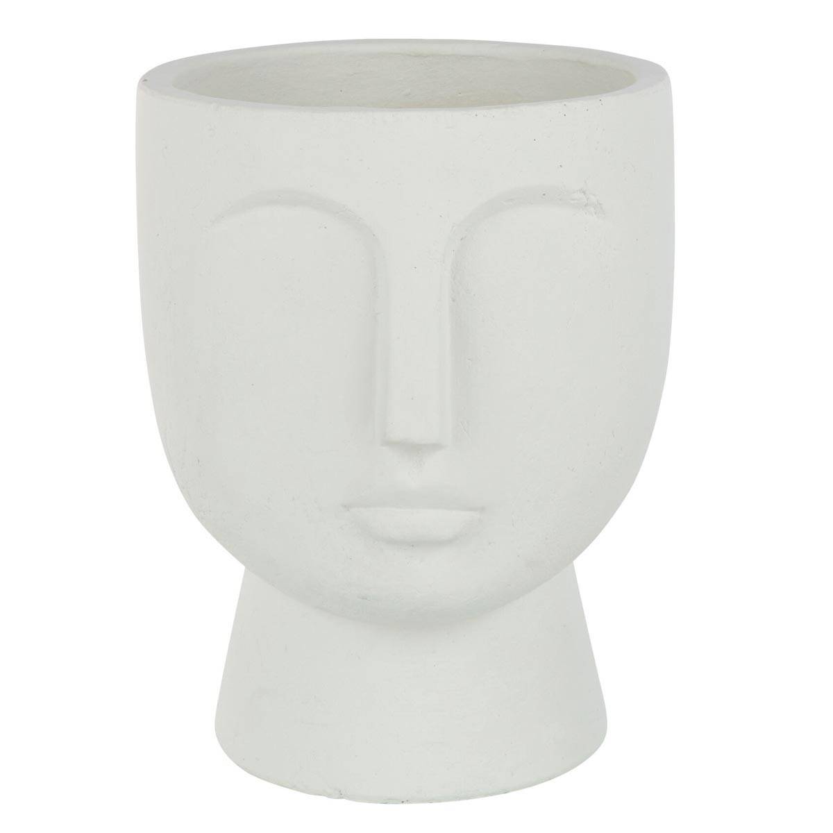 Cache-Pot en Ciment "Visage" 30cm Blanc - Image 1