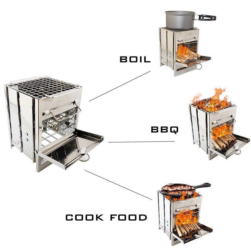Gril BBQ Pliable en Acier Inox – Four de Camping avec Filet, Bac à Cendres et Sac-Lytech - Image 2