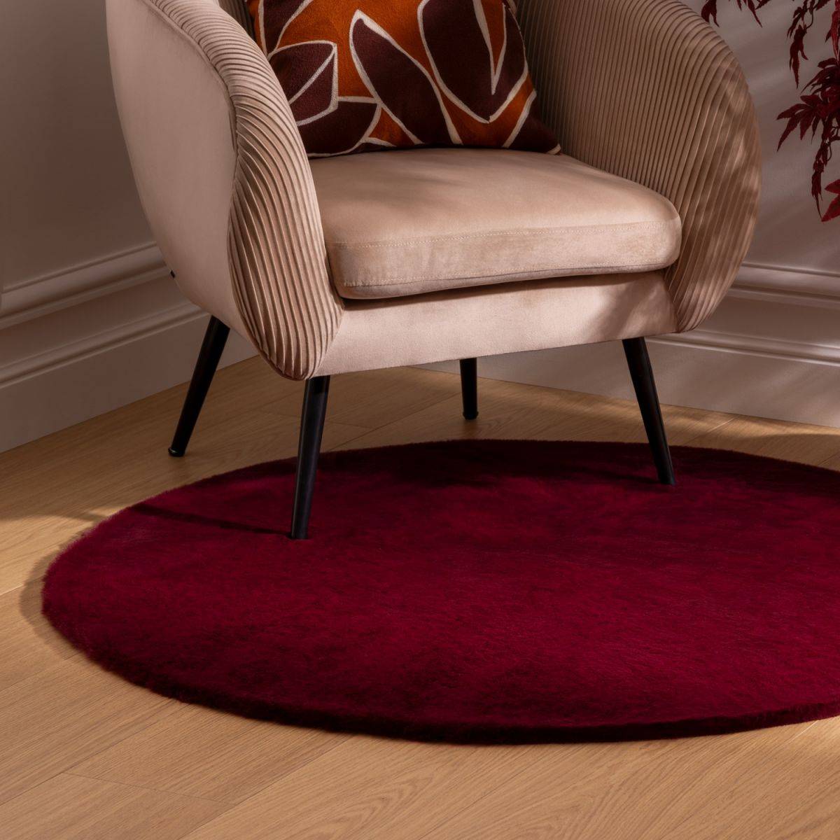 Atmosphera - Tapis décoratif rond fourrure Rouge Rubis extra doux D 118 cm - Imagen 3