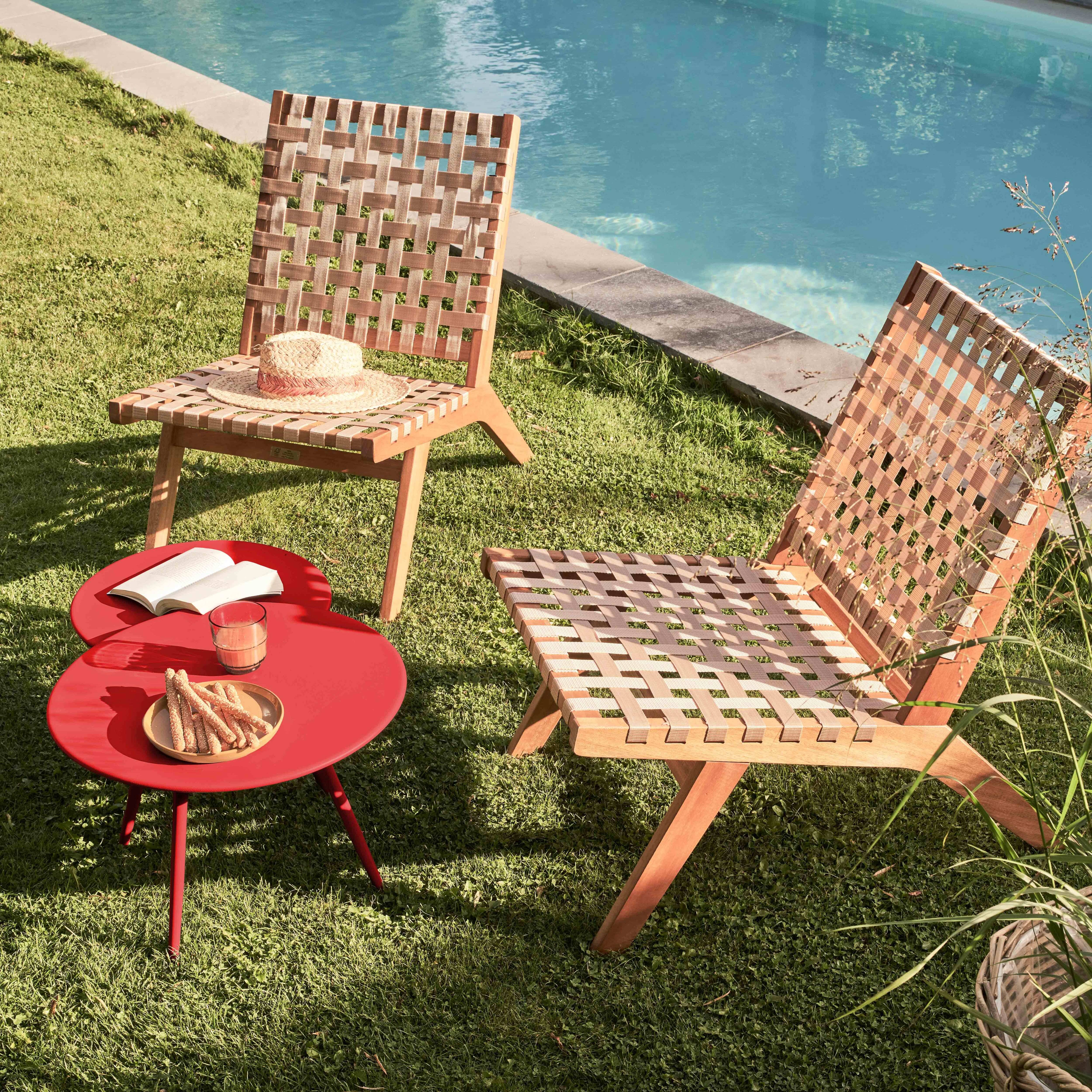 Oviala - Table basse de jardin ronde en métal rouge 50 cm Palavas - Oviala - Imagen 3