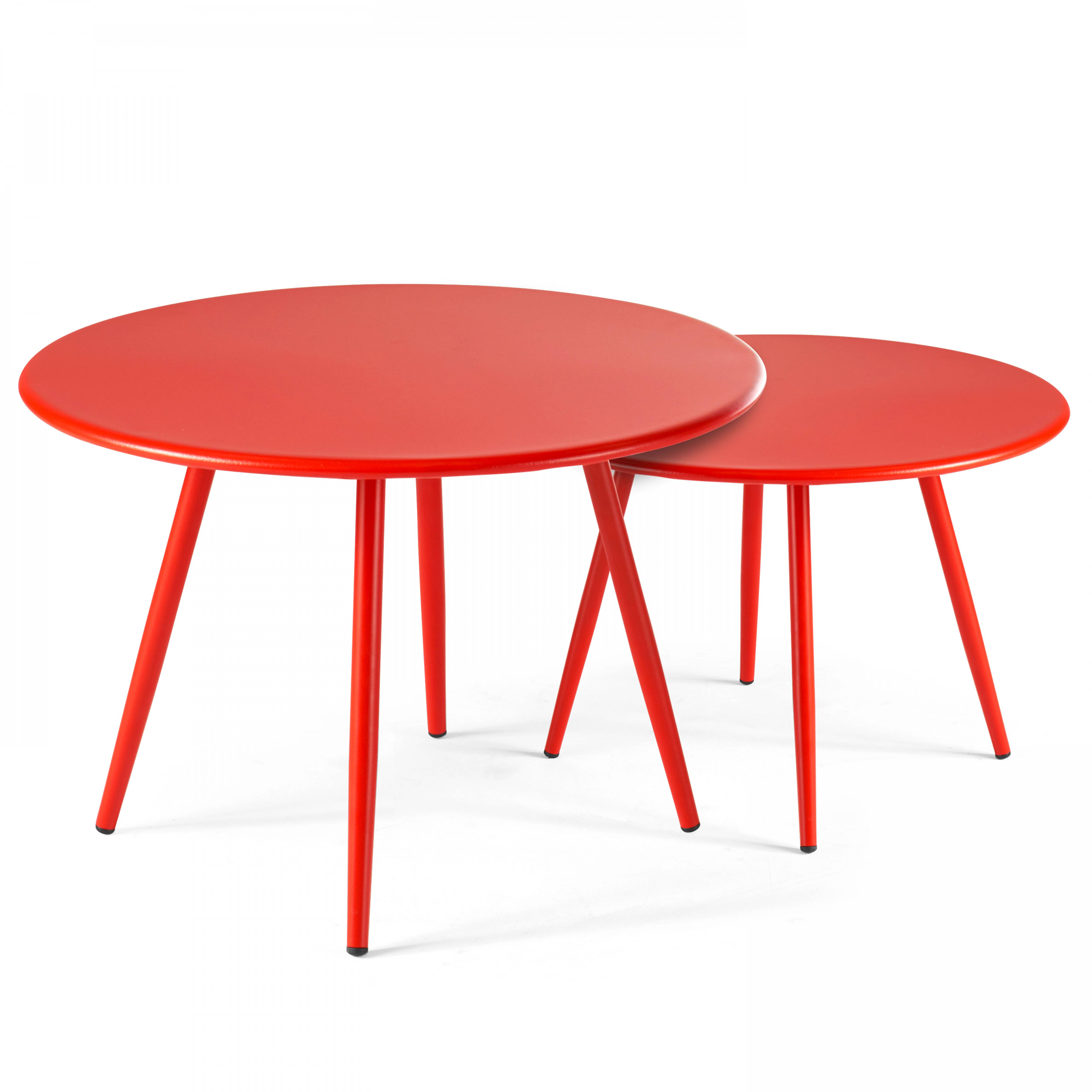 Oviala - Table basse de jardin ronde en métal rouge 50 cm Palavas - Oviala - Imagen 6
