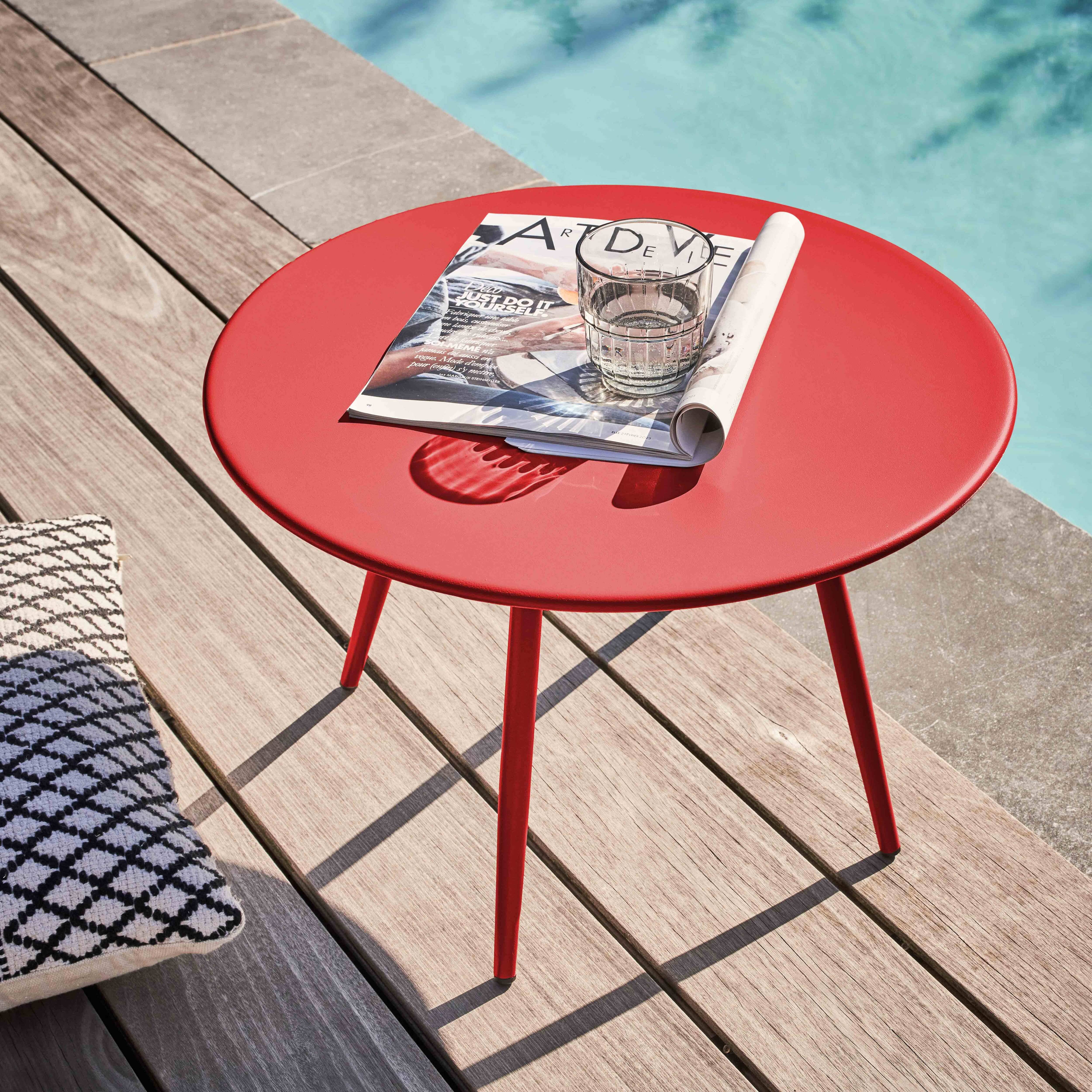 Oviala - Table basse de jardin ronde en métal rouge 50 cm Palavas - Oviala - Imagen 2
