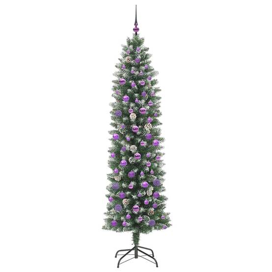 Sapin de Noël | Arbre de Noël artificiel slim avec 300 LED Vert et blanc 210 cm Maison Chic - Image 4