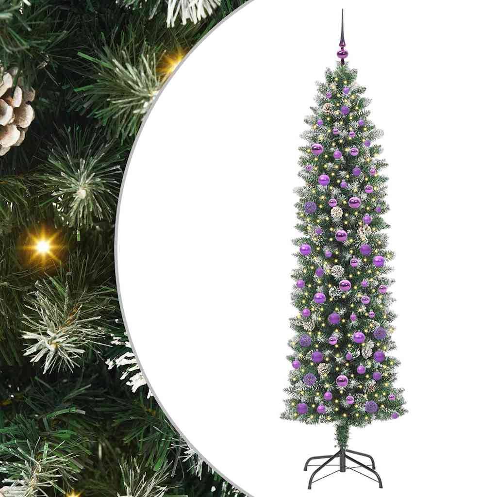 Sapin de Noël | Arbre de Noël artificiel slim avec 300 LED Vert et blanc 210 cm Maison Chic - Image 1
