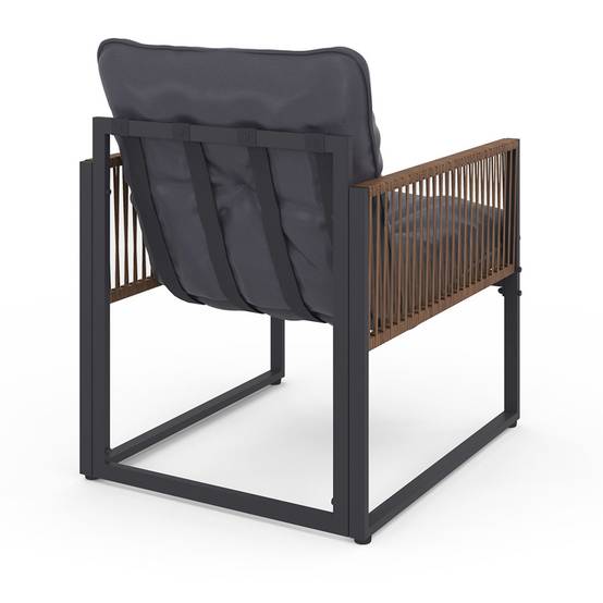 Salon de jardin bas RIO 4 places structure métal gris anthracite, cordage effet rotin avec coussin gris - Image 5
