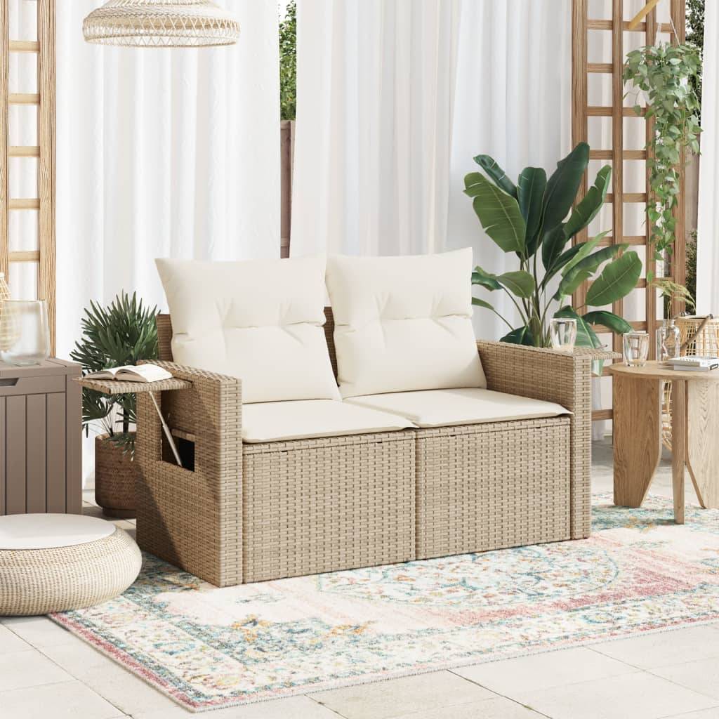 Canapé Extérieur 2 Places Résine Tressée Beige avec Tablette Latérale Pliable Pratique – ComfortXL Outdoor Living - Image 3