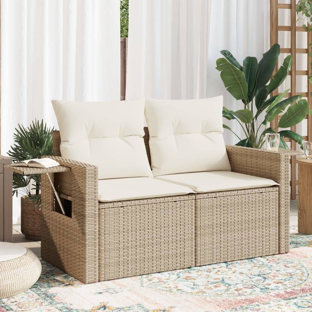 Canapé Extérieur 2 Places Résine Tressée Beige avec Tablette Latérale Pliable Pratique – ComfortXL Outdoor Living - Image 1
