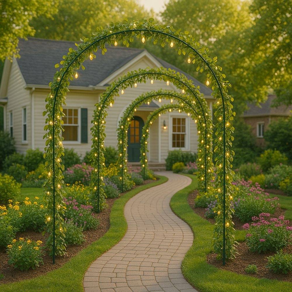 Sans Marque - Arche de jardin métallique - 240 x 140 cm - pour plantes grimpantes - Métal laqué vert - DIVERS - Image 6