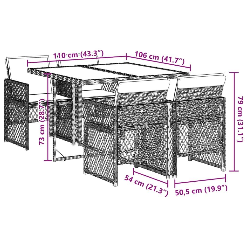 Table et Chaises de Jardin Compactes 5 Pièces Rotin Synthétique Gris Clair Dossiers Rabattables Pratiques – ComfortXL Outdoor Living - Image 9