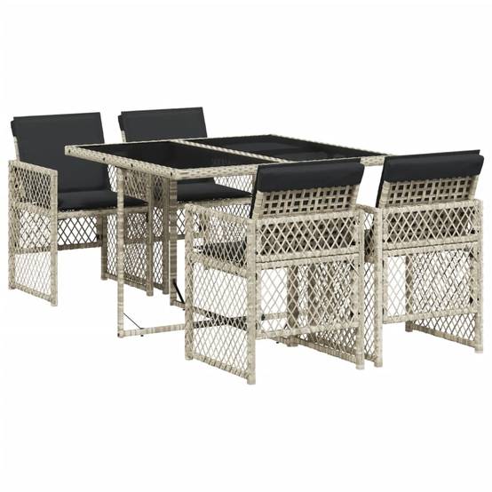 Table et Chaises de Jardin Compactes 5 Pièces Rotin Synthétique Gris Clair Dossiers Rabattables Pratiques – ComfortXL Outdoor Living - Image 2