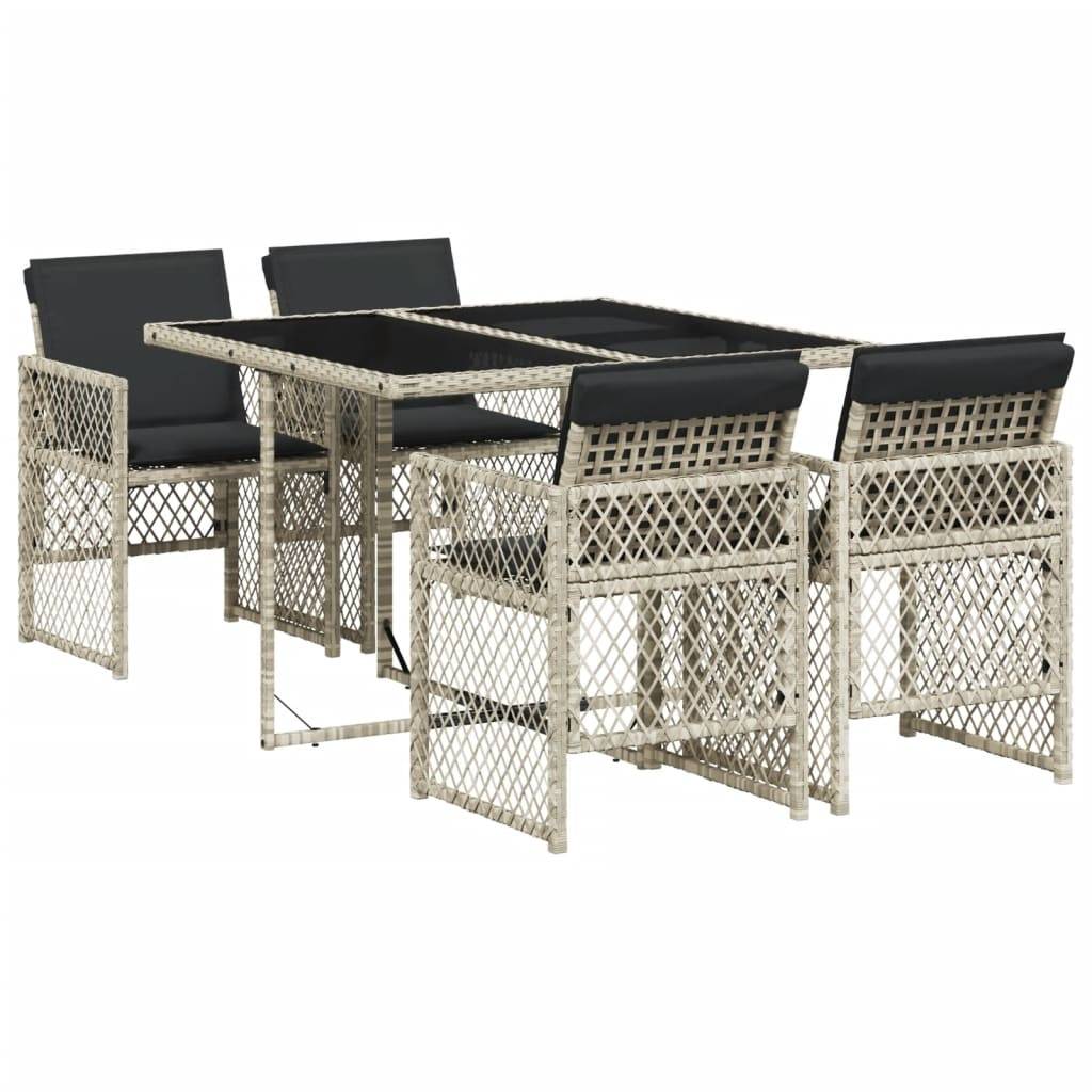 Table et Chaises de Jardin Compactes 5 Pièces Rotin Synthétique Gris Clair Dossiers Rabattables Pratiques – ComfortXL Outdoor Living - Image 2
