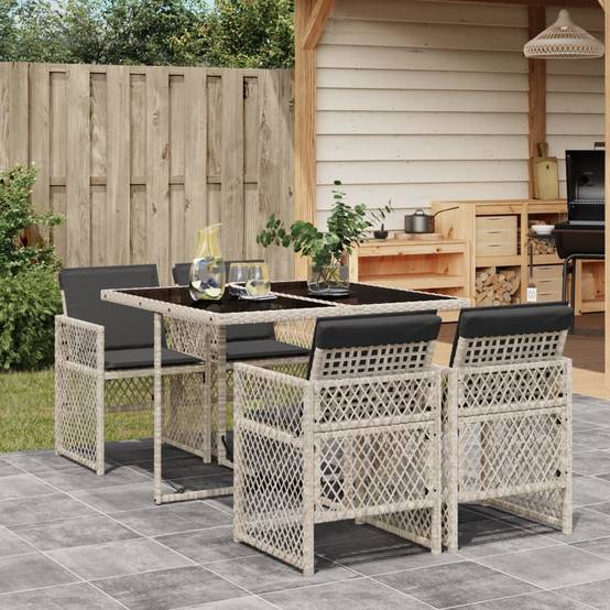 Table et Chaises de Jardin Compactes 5 Pièces Rotin Synthétique Gris Clair Dossiers Rabattables Pratiques – ComfortXL Outdoor Living - Image 1