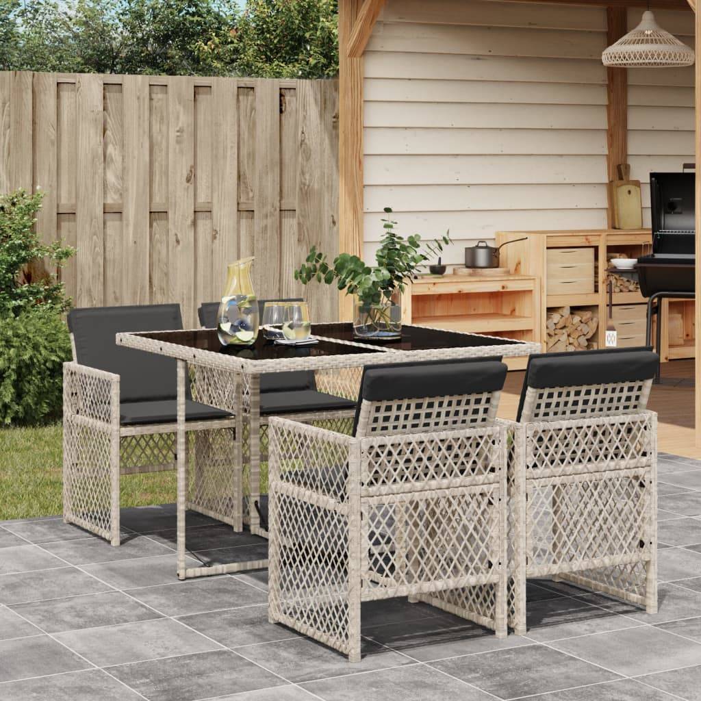 Table et Chaises de Jardin Compactes 5 Pièces Rotin Synthétique Gris Clair Dossiers Rabattables Pratiques – ComfortXL Outdoor Living - Image 1