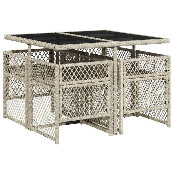 Table et Chaises de Jardin Compactes 5 Pièces Rotin Synthétique Gris Clair Dossiers Rabattables Pratiques – ComfortXL Outdoor Living - Image 5