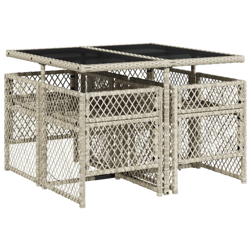 Table et Chaises de Jardin Compactes 5 Pièces Rotin Synthétique Gris Clair Dossiers Rabattables Pratiques – ComfortXL Outdoor Living - Image 5