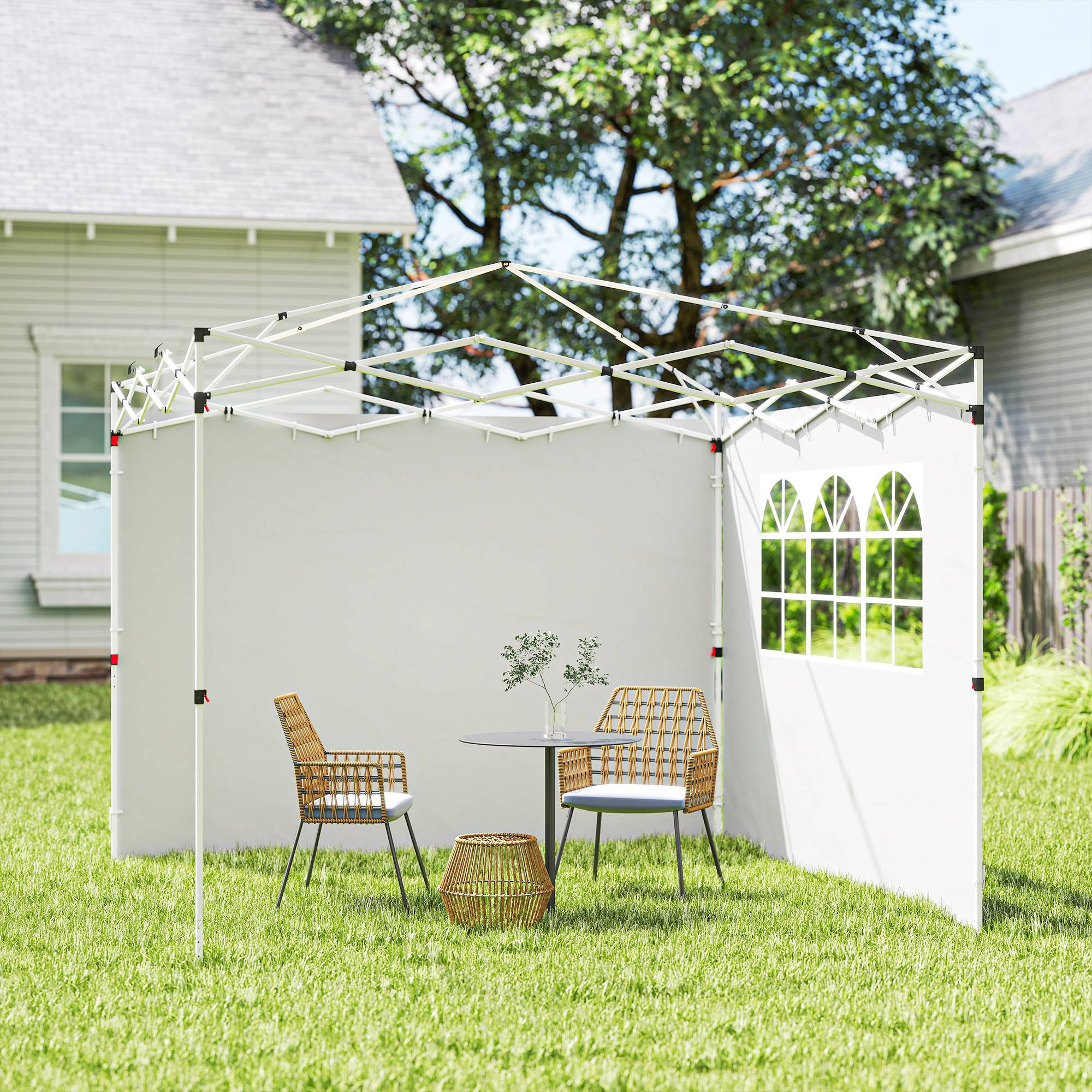 ComfortXL - Parois Latérales Tissu Oxford pour Tonnelle avec Fenêtre Anti-UV 3x3m Blanc - ComfortXL Outdoor Living - Image 3