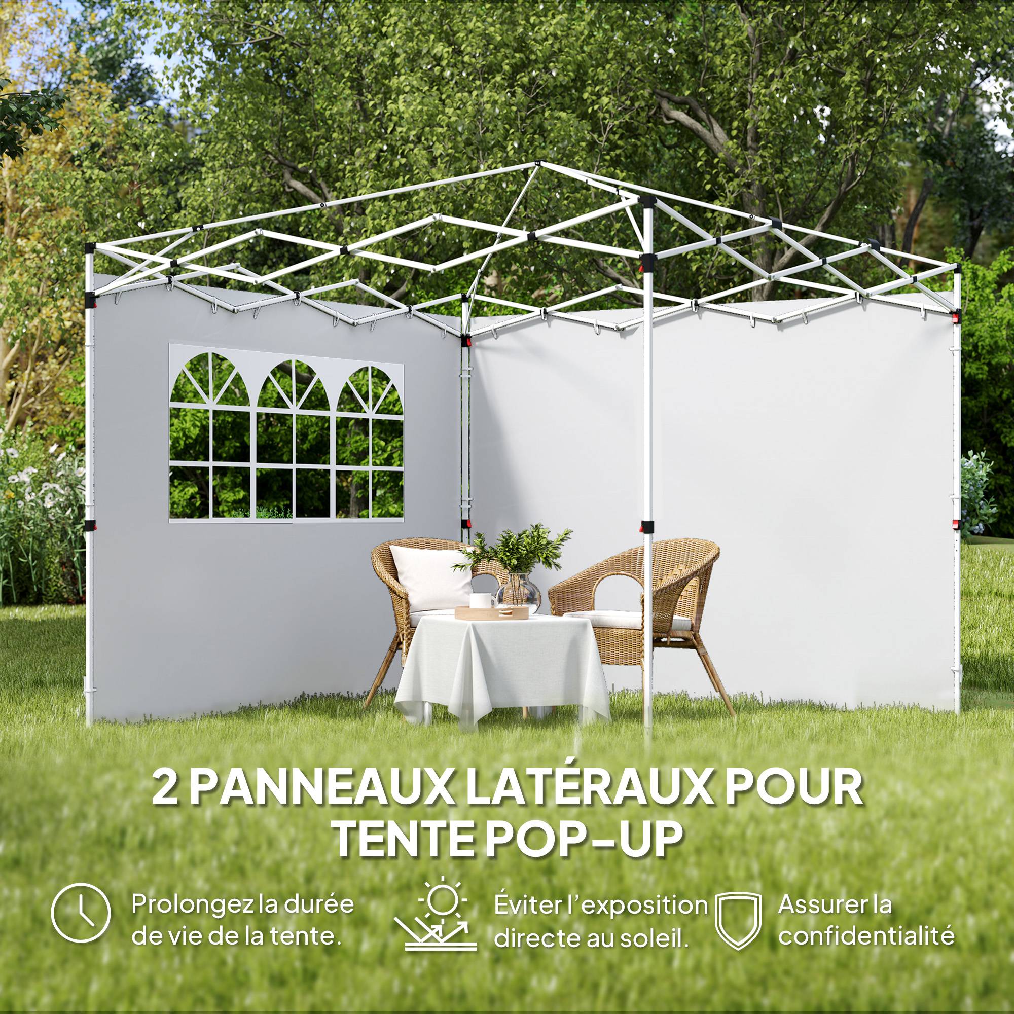 ComfortXL - Parois Latérales Tissu Oxford pour Tonnelle avec Fenêtre Anti-UV 3x3m Blanc - ComfortXL Outdoor Living - Image 6