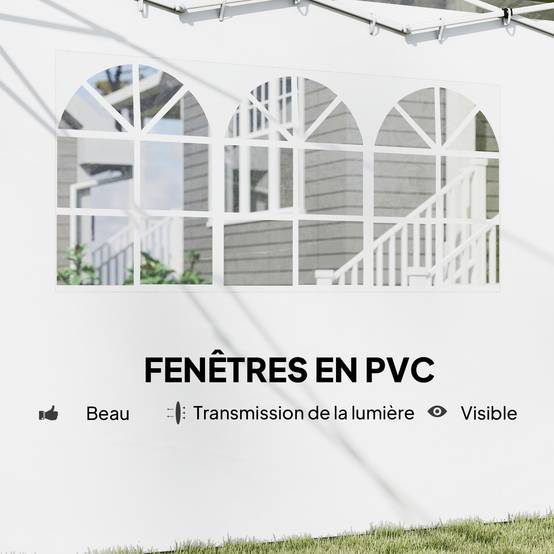 ComfortXL - Parois Latérales Tissu Oxford pour Tonnelle avec Fenêtre Anti-UV 3x3m Blanc - ComfortXL Outdoor Living - Image 8