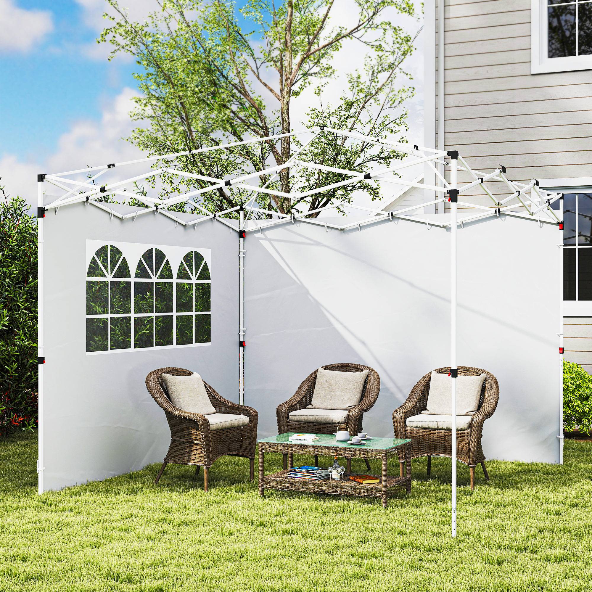 ComfortXL - Parois Latérales Tissu Oxford pour Tonnelle avec Fenêtre Anti-UV 3x3m Blanc - ComfortXL Outdoor Living - Image 10