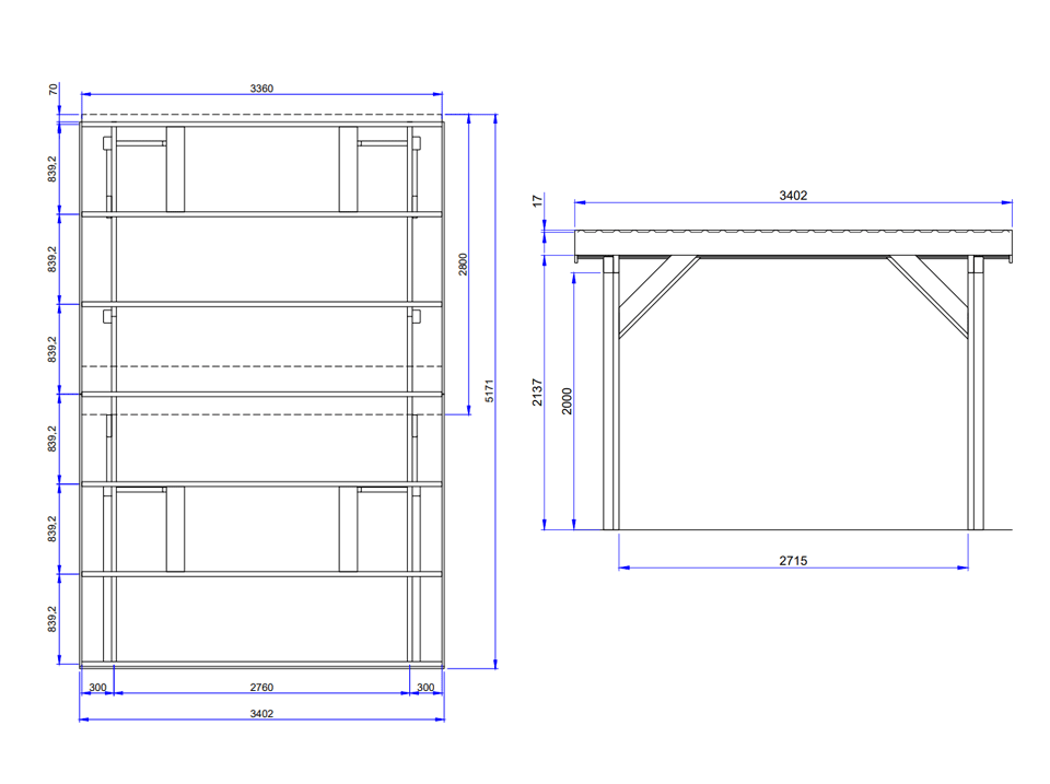 Carport bois autoportant 5,1x3,4 m pour 1 voiture en pin nordique traité autoclave Palerme – Direct Abris - Image 2