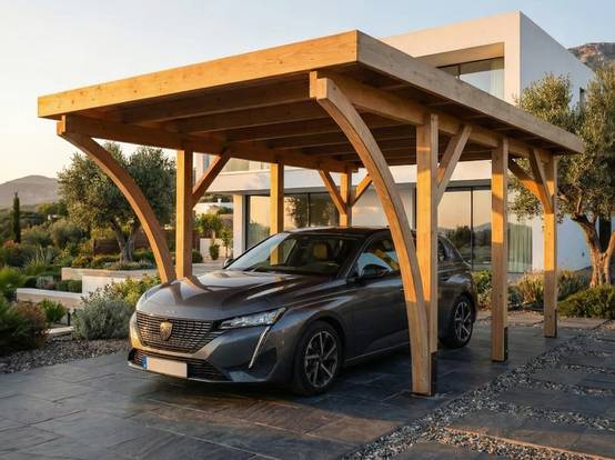 Carport bois autoportant 5,1x3,4 m pour 1 voiture en pin nordique traité autoclave Palerme – Direct Abris - Image 1
