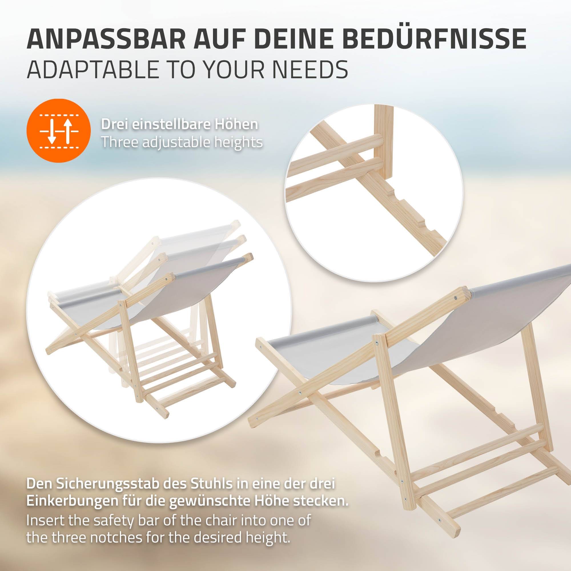 Ecd-Germany - Set 10x Chaise longue de jardin pliable gris clair en bois chiliennes 3 positions de couchage jusqu'à 120 kg usage intérieur extérieur balcon terrasse - Imagen 5