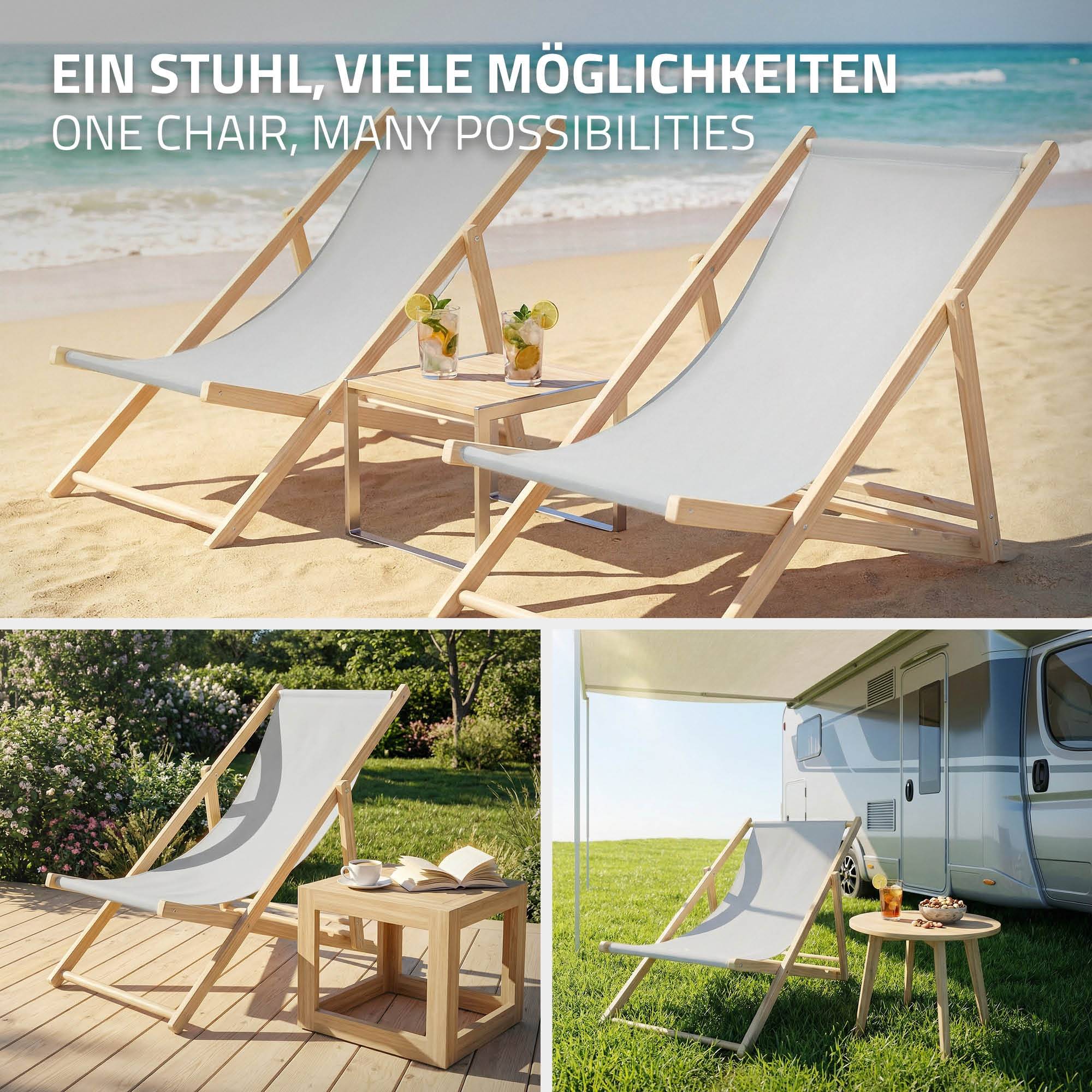 Ecd-Germany - Set 10x Chaise longue de jardin pliable gris clair en bois chiliennes 3 positions de couchage jusqu'à 120 kg usage intérieur extérieur balcon terrasse - Imagen 7