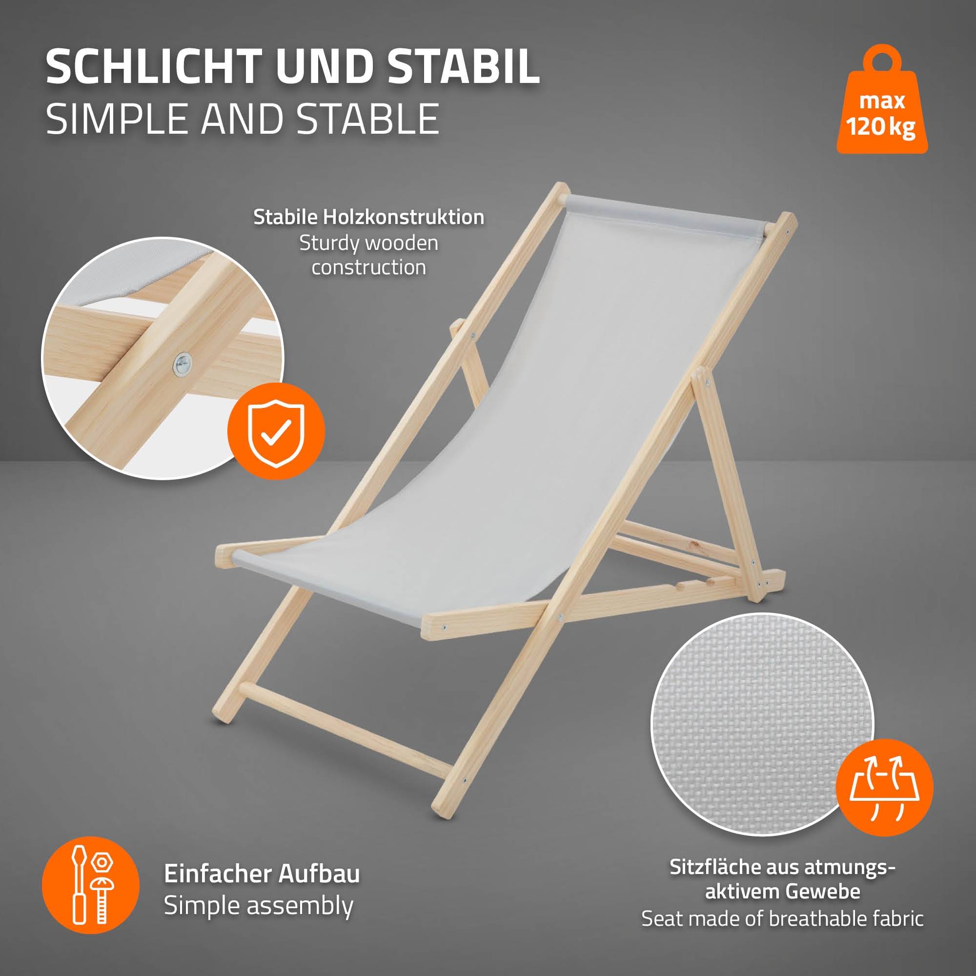 Ecd-Germany - Set 10x Chaise longue de jardin pliable gris clair en bois chiliennes 3 positions de couchage jusqu'à 120 kg usage intérieur extérieur balcon terrasse - Imagen 4