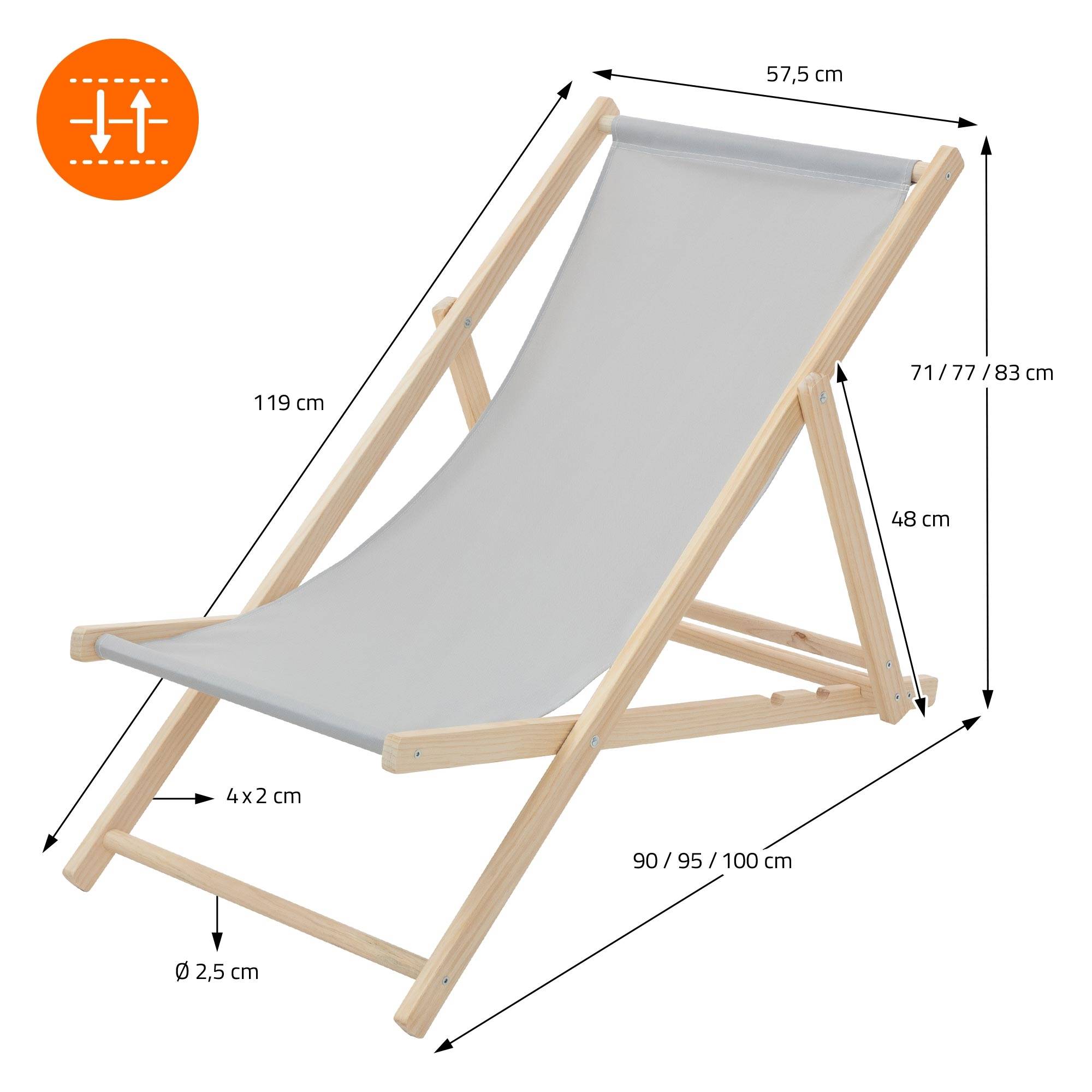 Ecd-Germany - Set 10x Chaise longue de jardin pliable gris clair en bois chiliennes 3 positions de couchage jusqu'à 120 kg usage intérieur extérieur balcon terrasse - Imagen 9