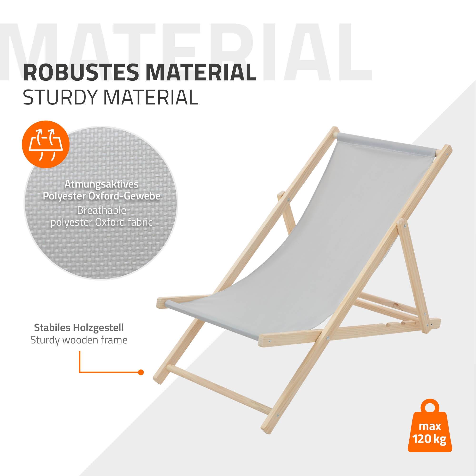 Ecd-Germany - Set 10x Chaise longue de jardin pliable gris clair en bois chiliennes 3 positions de couchage jusqu'à 120 kg usage intérieur extérieur balcon terrasse - Imagen 8