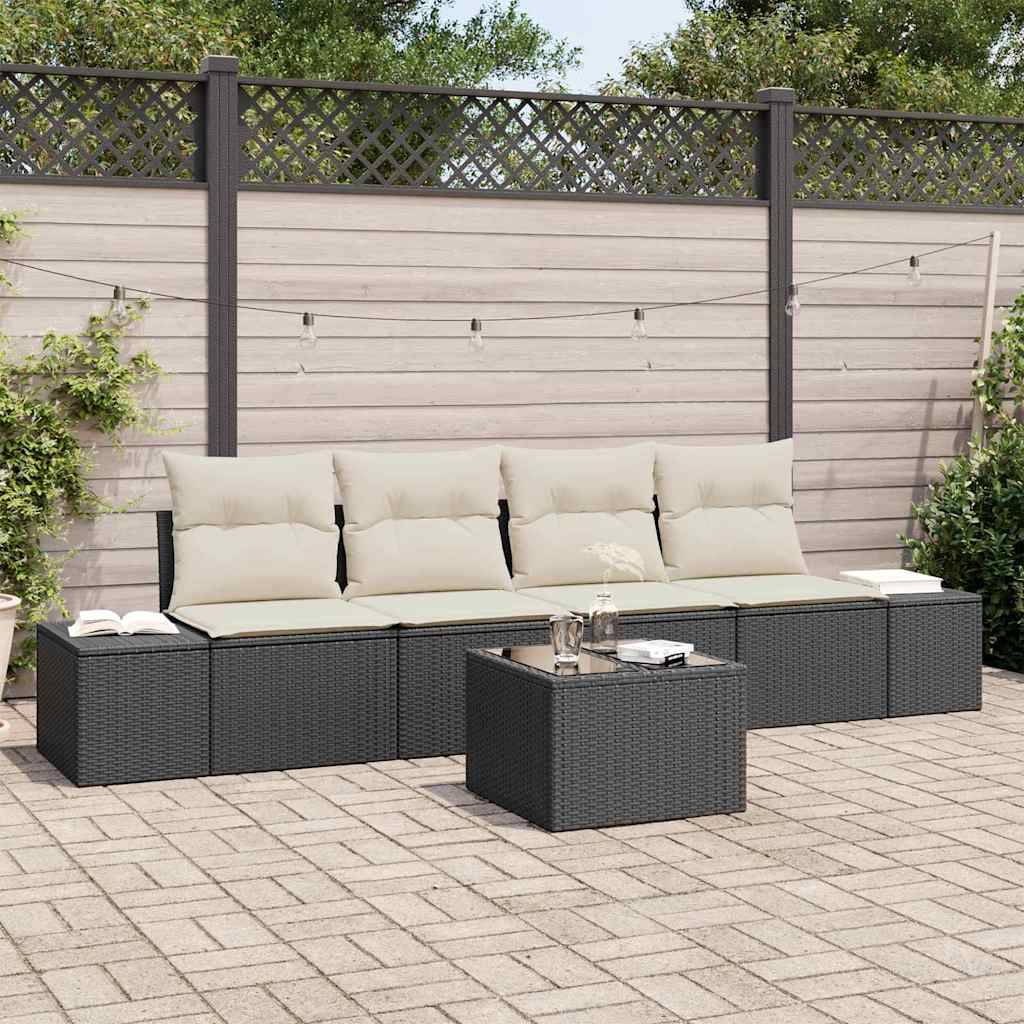 Vidaxl - Ensemble de canapé de jardin 5 pcs Noir et Crème polyrotin vidaXL 3355596 - Image 1