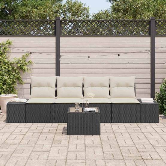 Vidaxl - Ensemble de canapé de jardin 5 pcs Noir et Crème polyrotin vidaXL 3355596 - Image 4