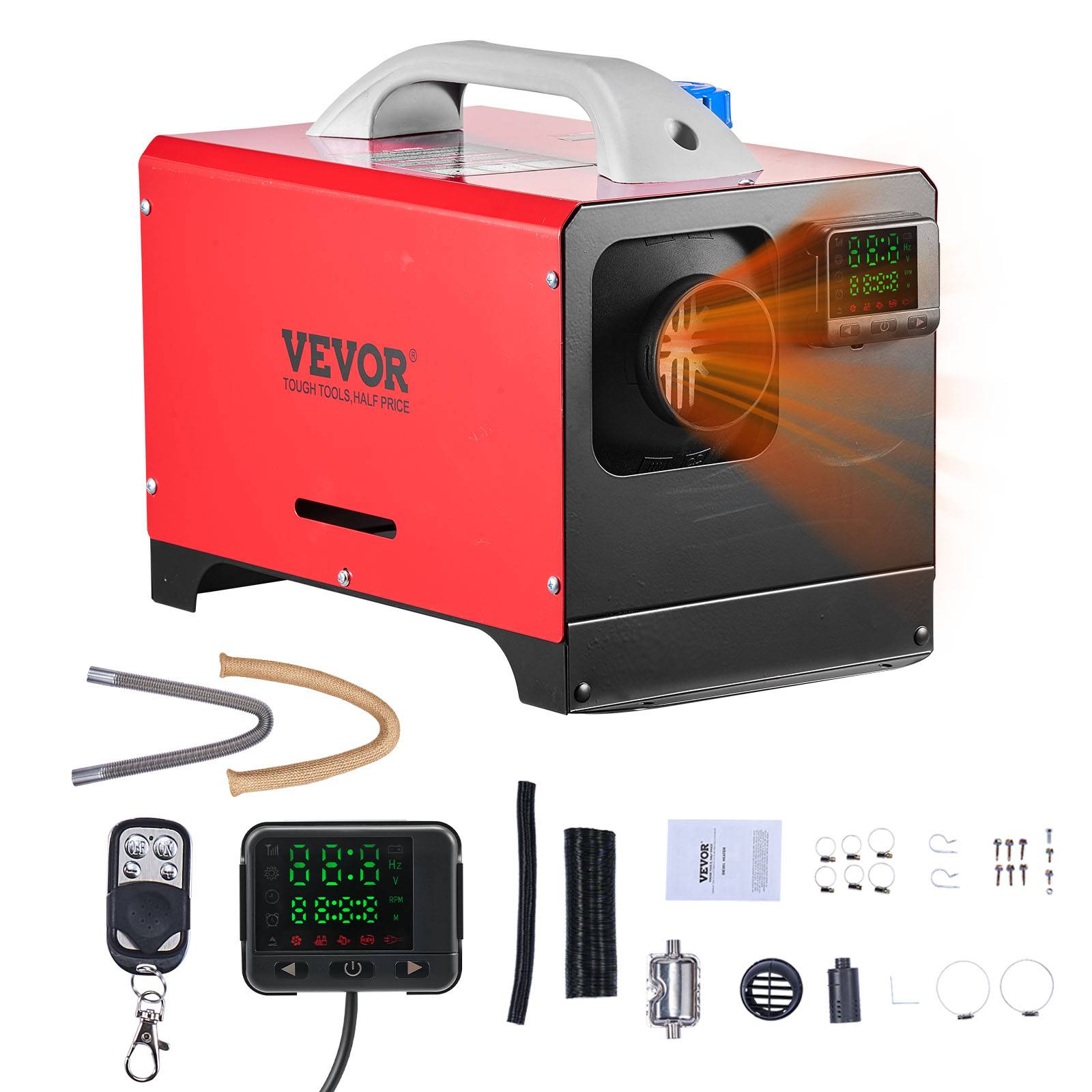 VEVOR Chauffage diesel 8kW 12-24V, 0,18-0,36L/h, télécom., LCD noir, camion/bateau
