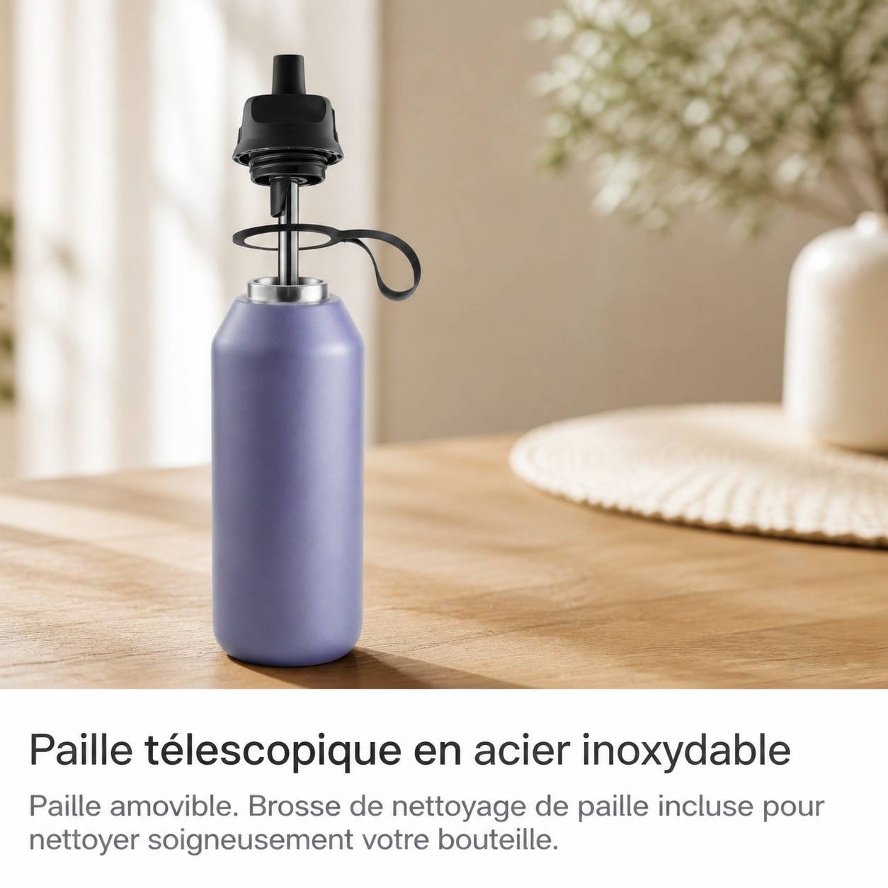 Bouteille Isotherme Acier Inoxydable Bouchon Sport Anse Transport Brosse Nettoyage Sans Condensation - Image 3