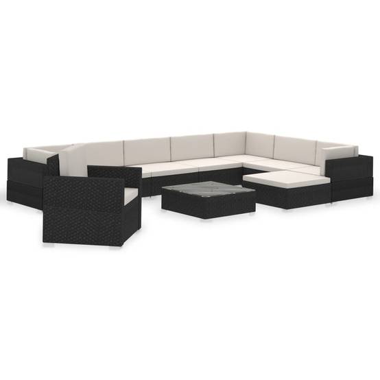Salon de jardin modulable Résine tressée avec coussins confortables pour Terrasse Noir 12 pièces – ComfortXL Outdoor Living - Image 2