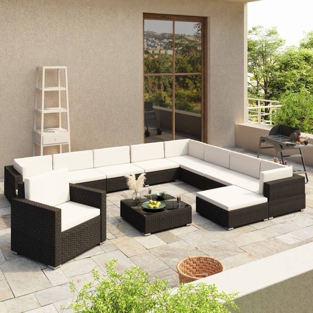 Salon de jardin modulable Résine tressée avec coussins confortables pour Terrasse Noir 12 pièces – ComfortXL Outdoor Living - Image 1