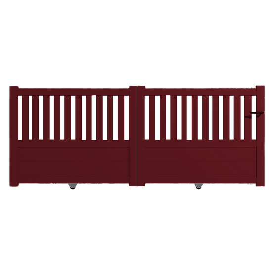 Portail alu coulissant semi-ajouré en kit dim. L.3000 (entre piliers) X H.1300 mm Rouge (RAL 3004)