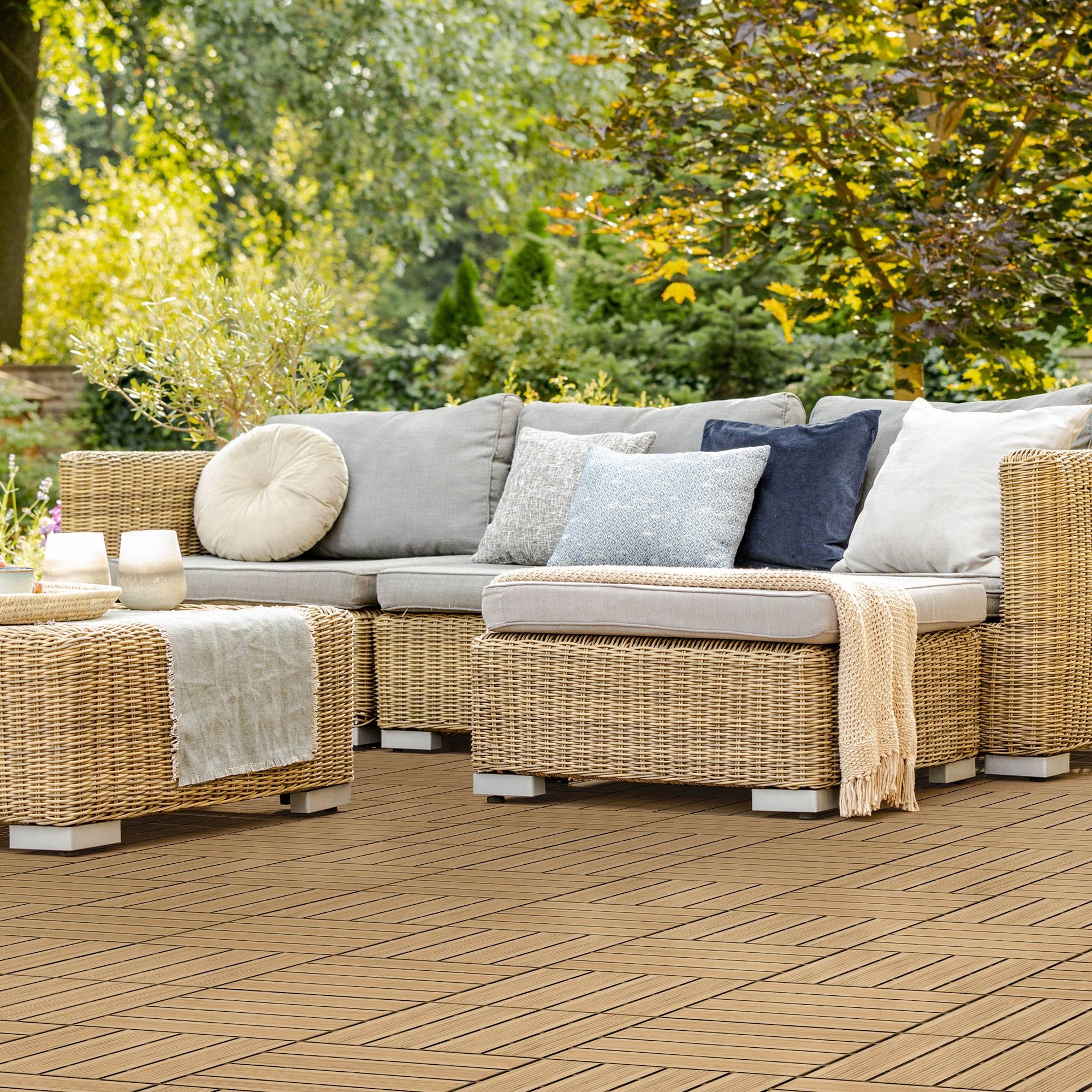 Ecd-Germany - Carrelage terrasse dalles 30 x 30 cm 4 m² aspect bois WPC teak - Imagen 1