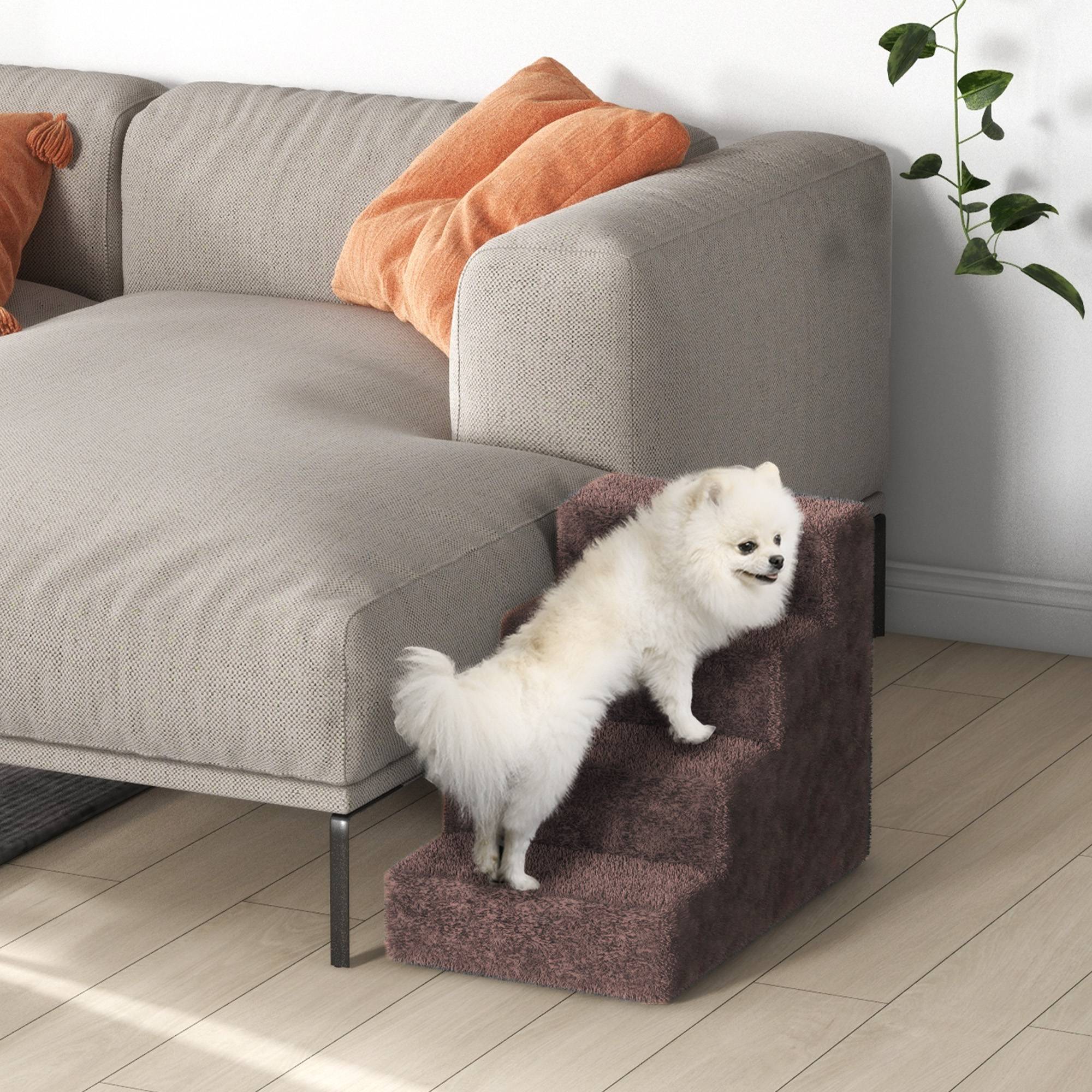 ComfortXL - Escalier pour chien et chat 4 marches en panneaux de particules marron 60 x 35 x 44 cm pour accéder au canapé - Image 9