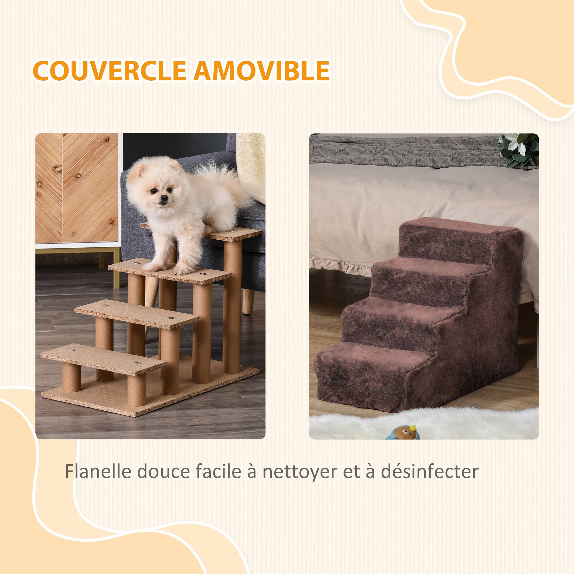 ComfortXL - Escalier pour chien et chat 4 marches en panneaux de particules marron 60 x 35 x 44 cm pour accéder au canapé - Image 5