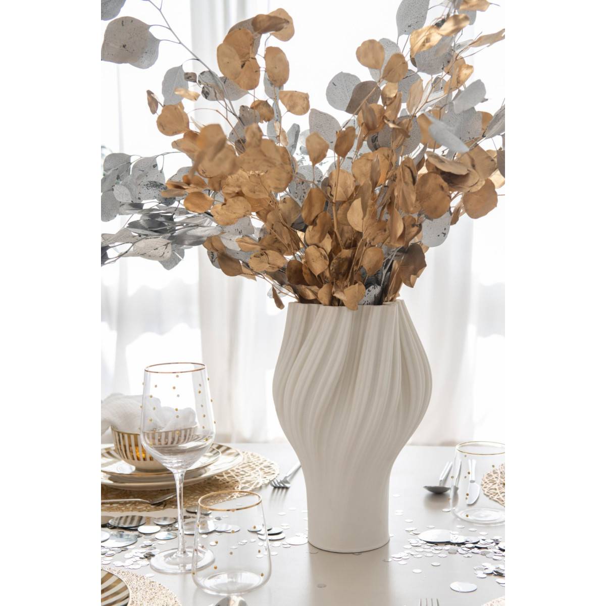 J-Line - Vase Design en Porcelaine "Corolle" 30cm Blanc - Image 3