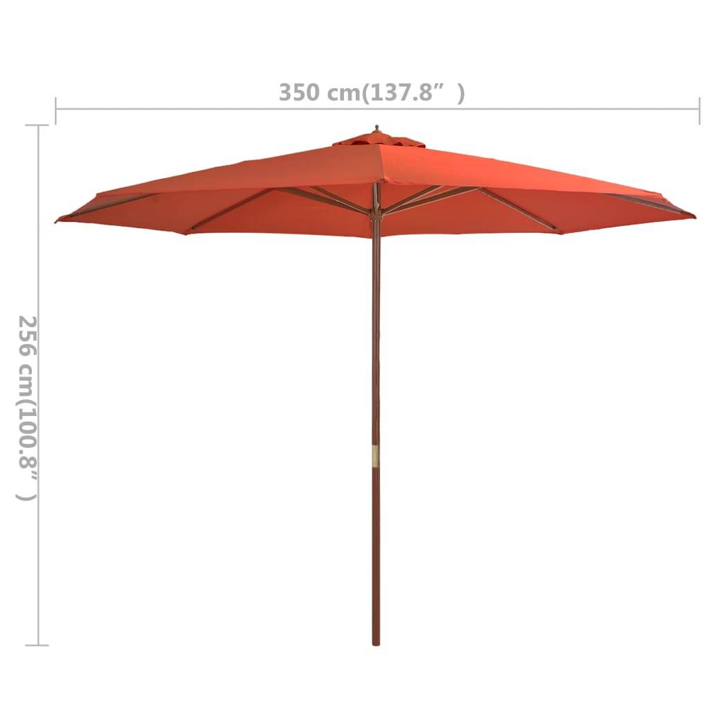 Helloshop26 - Parasol mobilier de jardin avec mât en bois 350 cm orange - Imagen 4