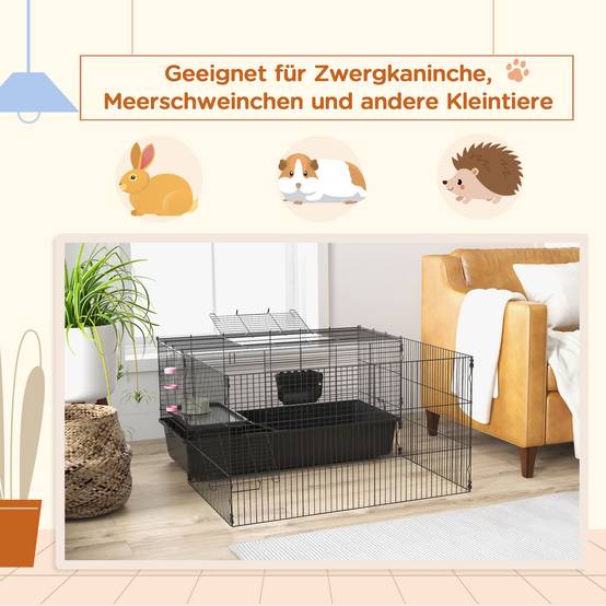 Cage pour petits animaux acier noir 112.5 x 99 x 54 cm - PANGIVO - Image 6