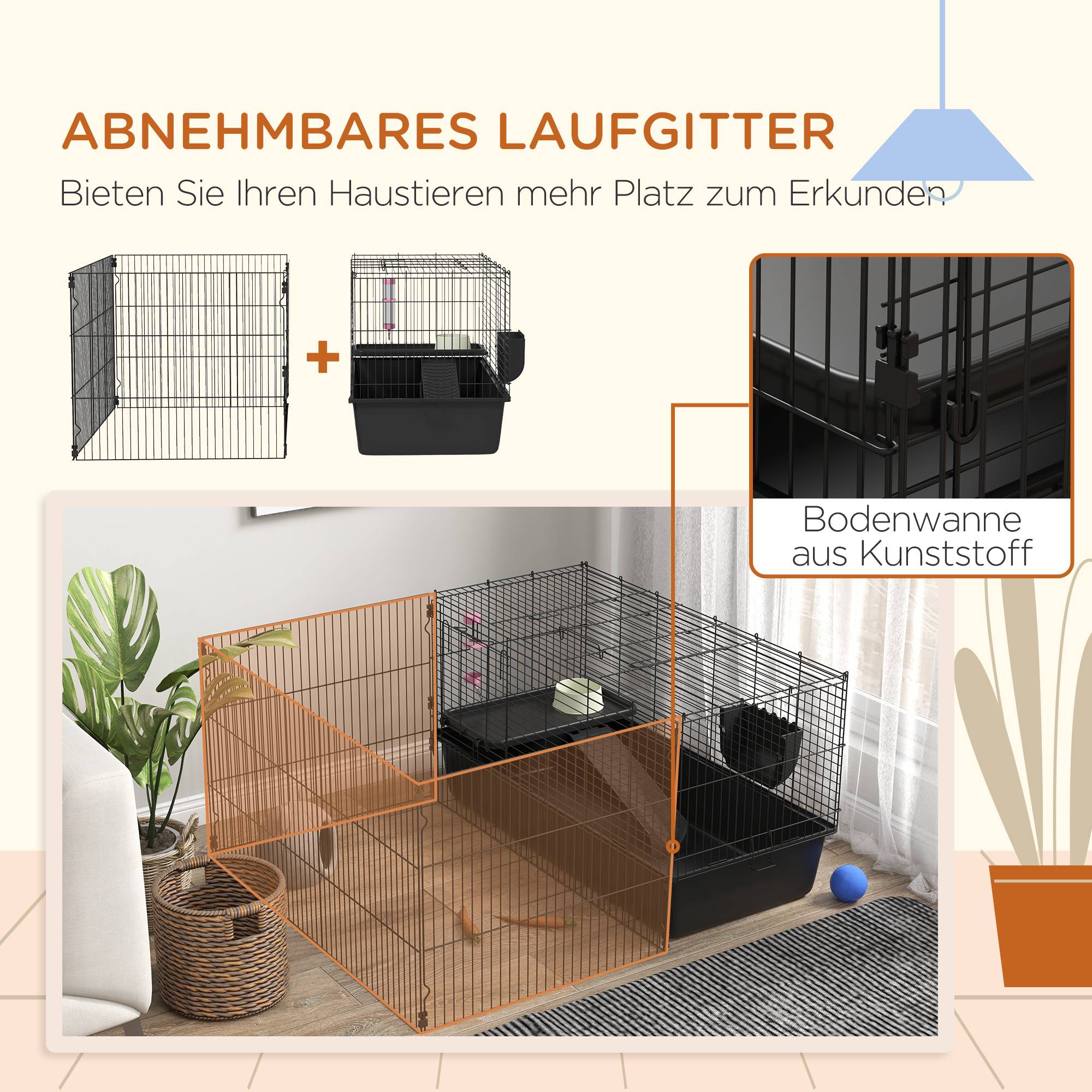 Cage pour petits animaux acier noir 112.5 x 99 x 54 cm - PANGIVO - Image 7