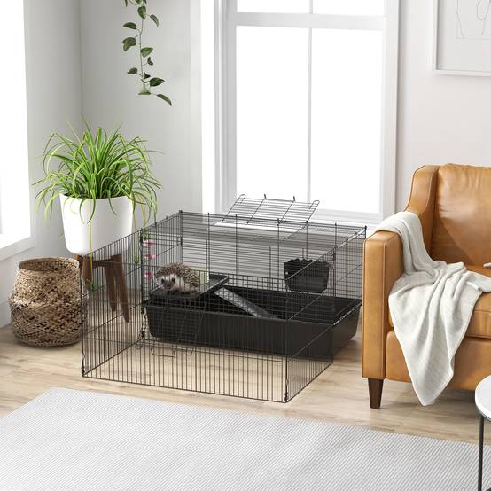 Cage pour petits animaux acier noir 112.5 x 99 x 54 cm - PANGIVO - Image 4