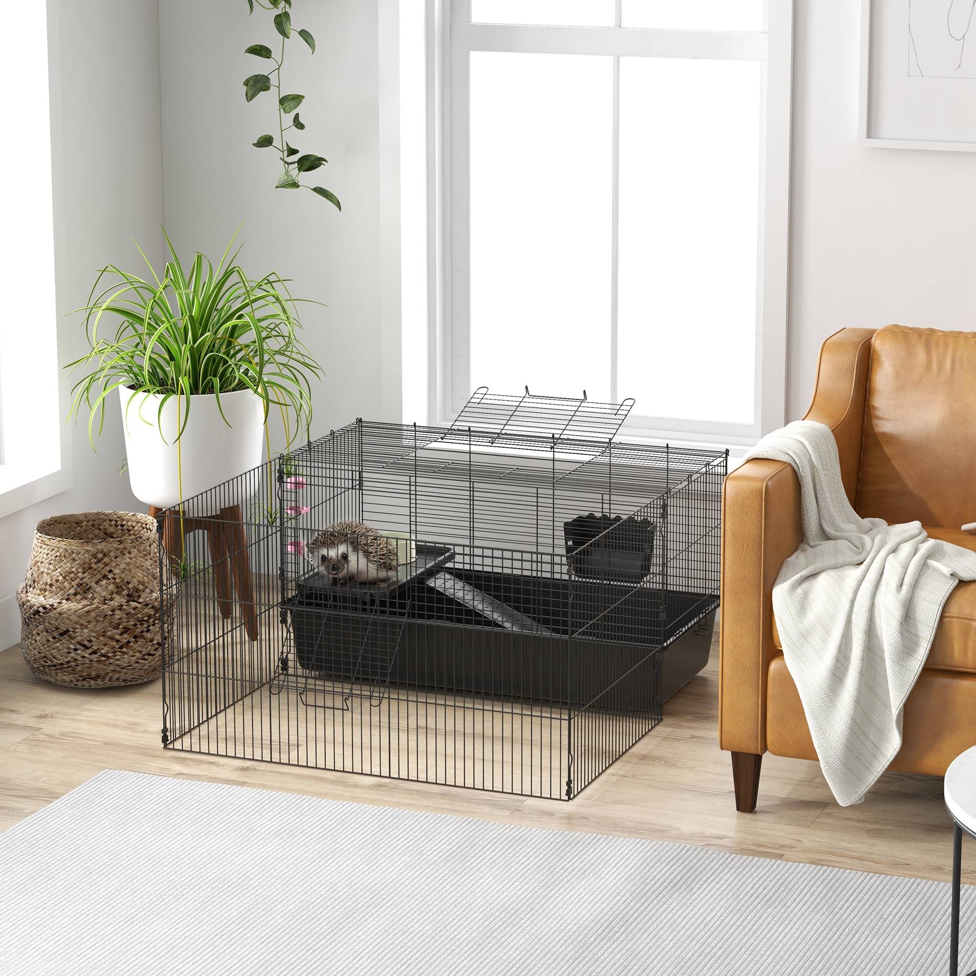 Cage pour petits animaux acier noir 112.5 x 99 x 54 cm - PANGIVO - Image 4