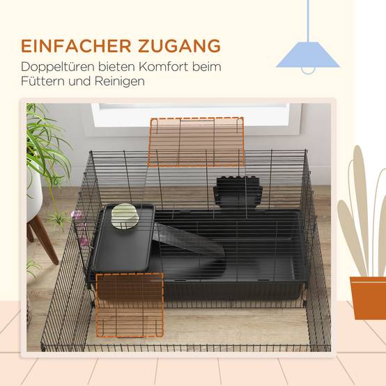 Cage pour petits animaux acier noir 112.5 x 99 x 54 cm - PANGIVO - Image 8