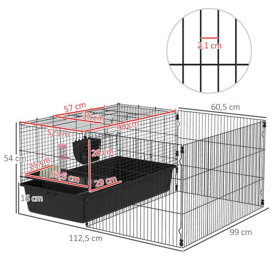 Cage pour petits animaux acier noir 112.5 x 99 x 54 cm - PANGIVO - Image 5