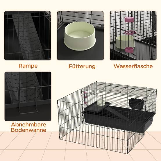 Cage pour petits animaux acier noir 112.5 x 99 x 54 cm - PANGIVO - Image 9