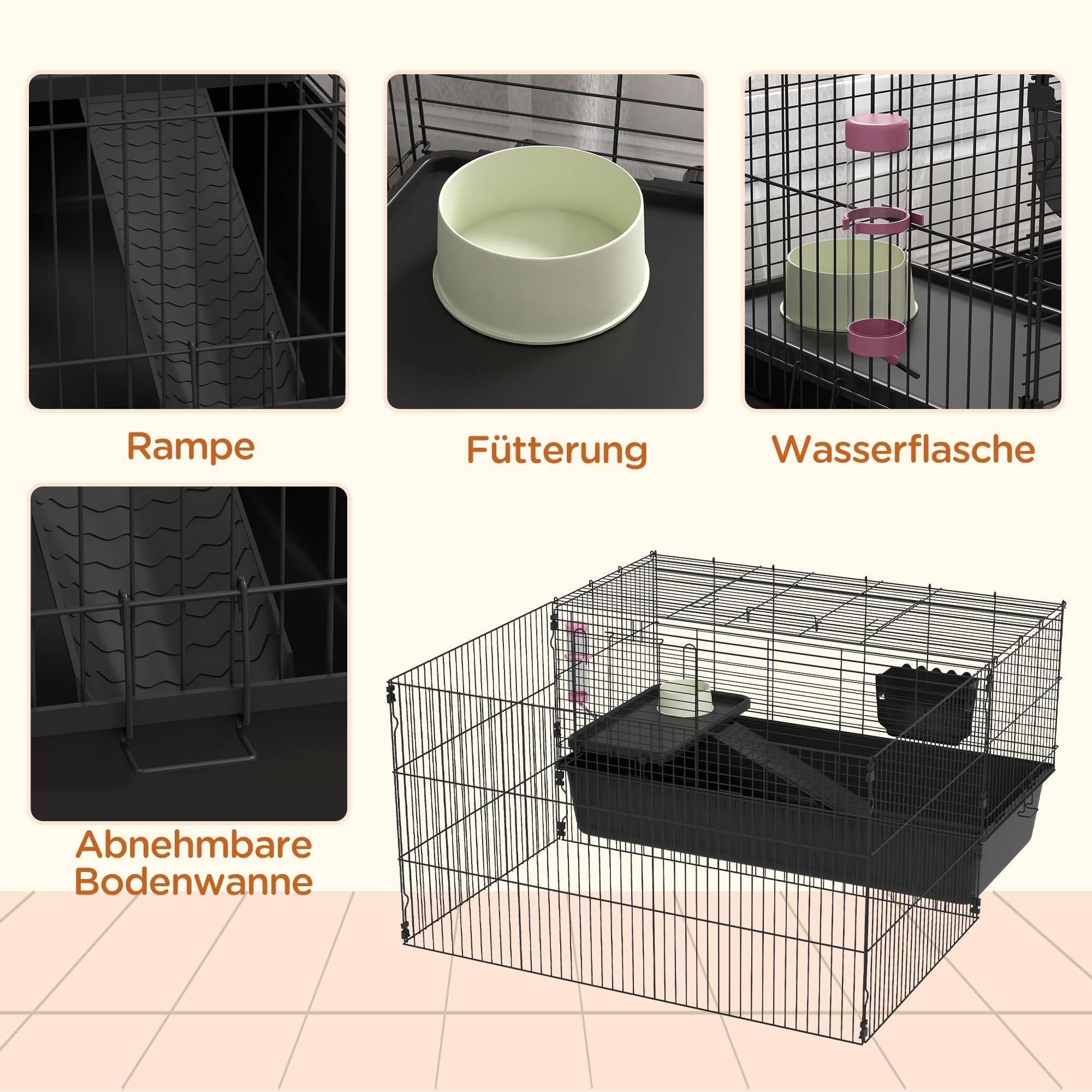 Cage pour petits animaux acier noir 112.5 x 99 x 54 cm - PANGIVO - Image 9